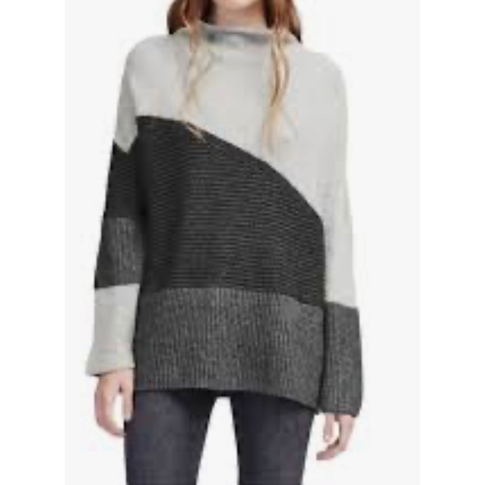 French Connection Color-Block‎ Roll Neck Wool Blend Sweater Sz M Boxy Oversized